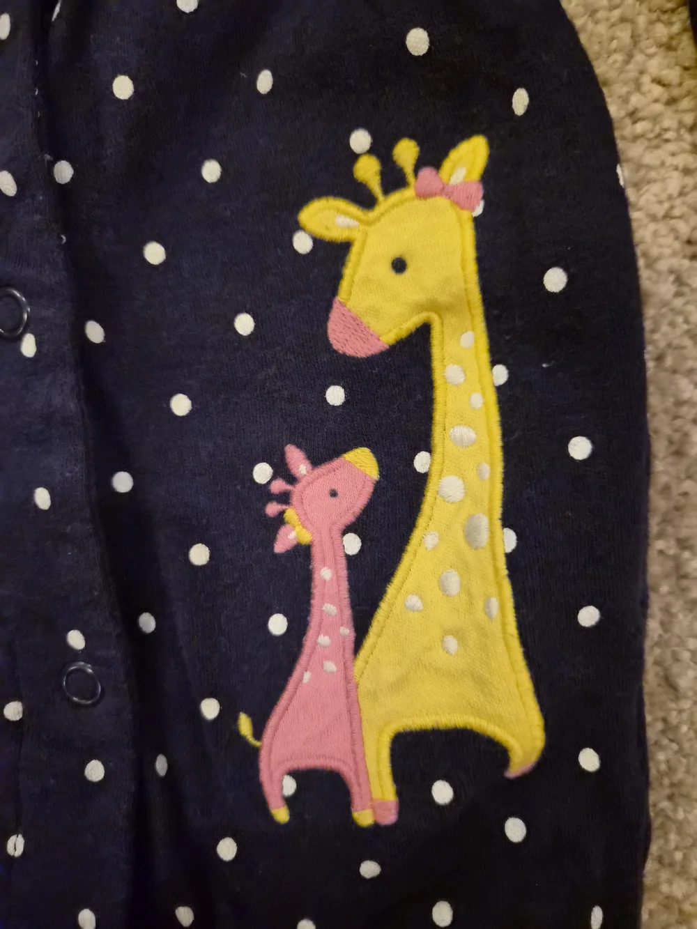Girls Carter's Navy Polka Dot Footed One-Piece Pink Trim Giraffe 6 Months